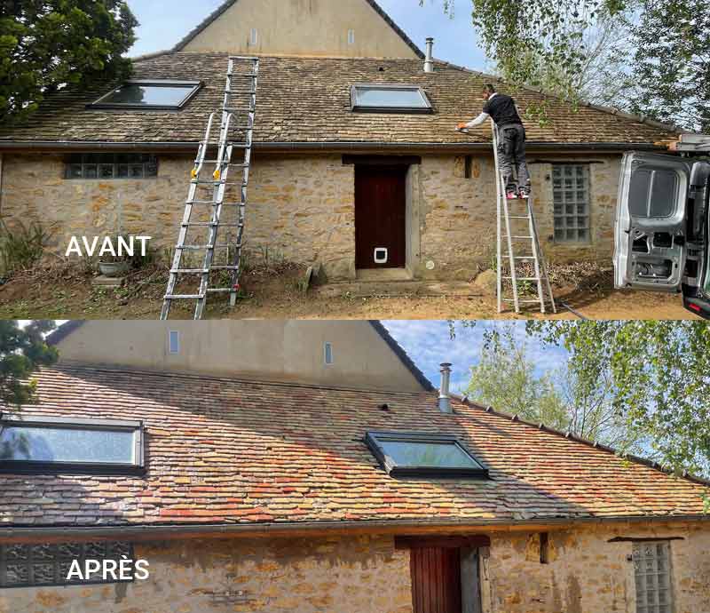 Nettoyage toiture : Couverture Hubert 91: couvreur dans l’Essonne 91 - Nettoyage et démoussage toiture et peinture résine hydrofuge colorée pour toit toiture. Artisan couvreur dans l’Essonne 91